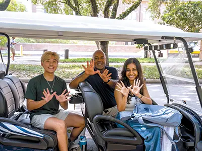 President DesRoches gives students a ride across campus