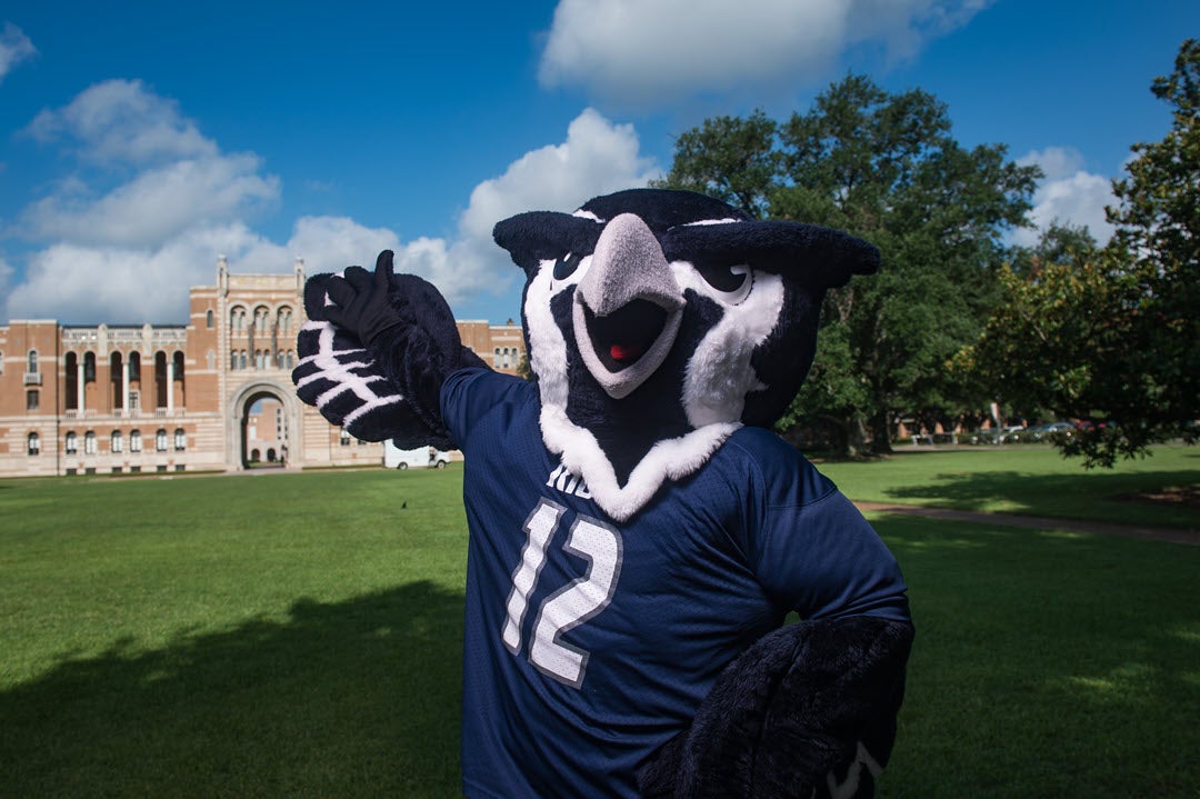 Sammy the Owl in front of Lovett Hall